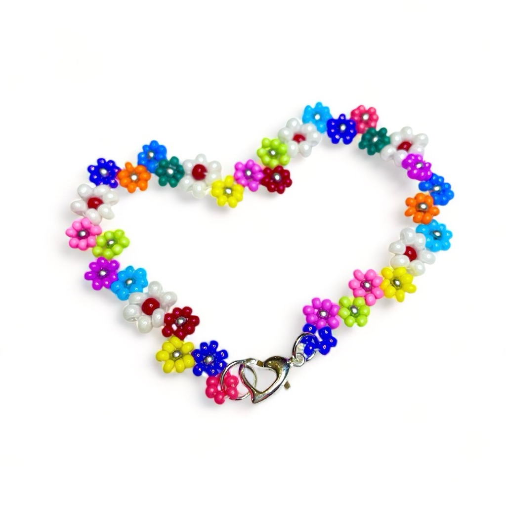 Wildflower Daisy Bracelet Heart Clasp Multi Colored Bright Boho Y2k Trendy 29$